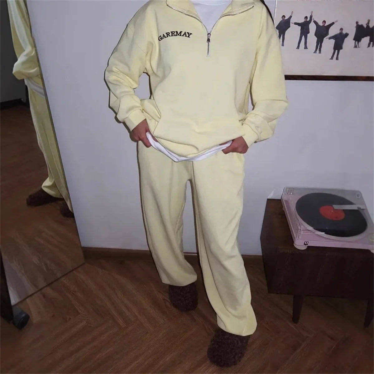Autumn Women's Tracksuit with Zipper Cotton Oversize White Casual Two Piece Set Women Classic Sports Trouser Suits for Women