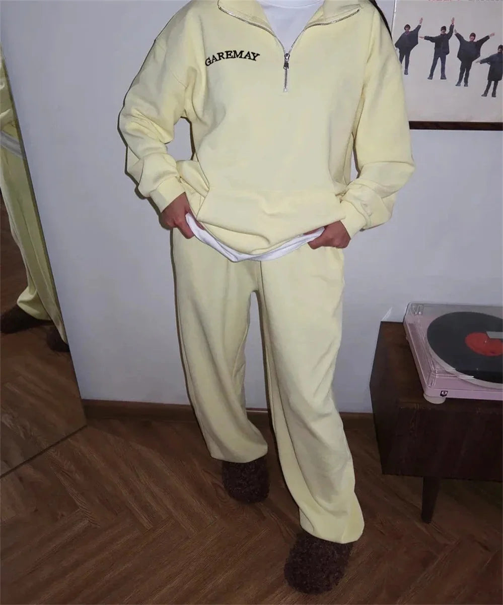 Autumn Women's Tracksuit with Zipper Cotton Oversize White Casual Two Piece Set Women Classic Sports Trouser Suits for Women