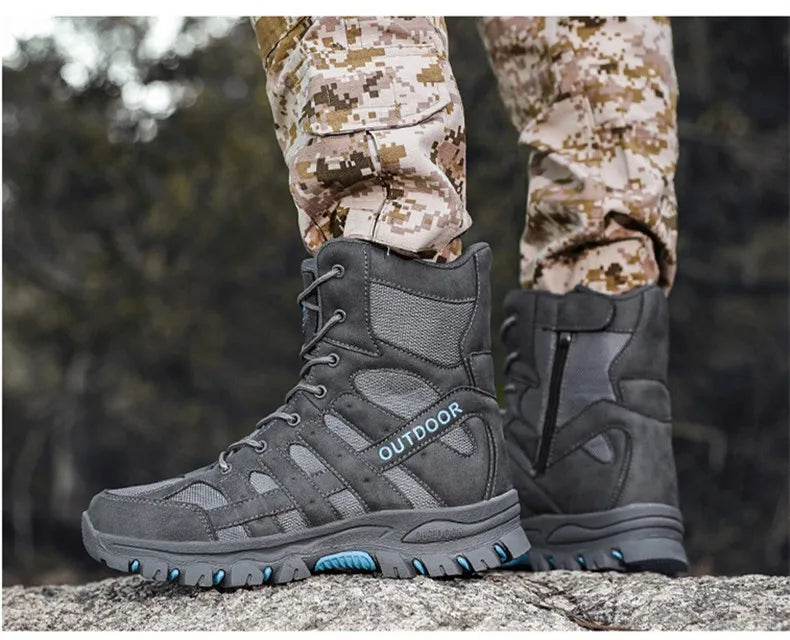 New Men's Boots Fashion Outdoor Men Hiking Boots High Top Breathable Men Desert Combat Ankle Boots Non-slip Motorcycle Boots