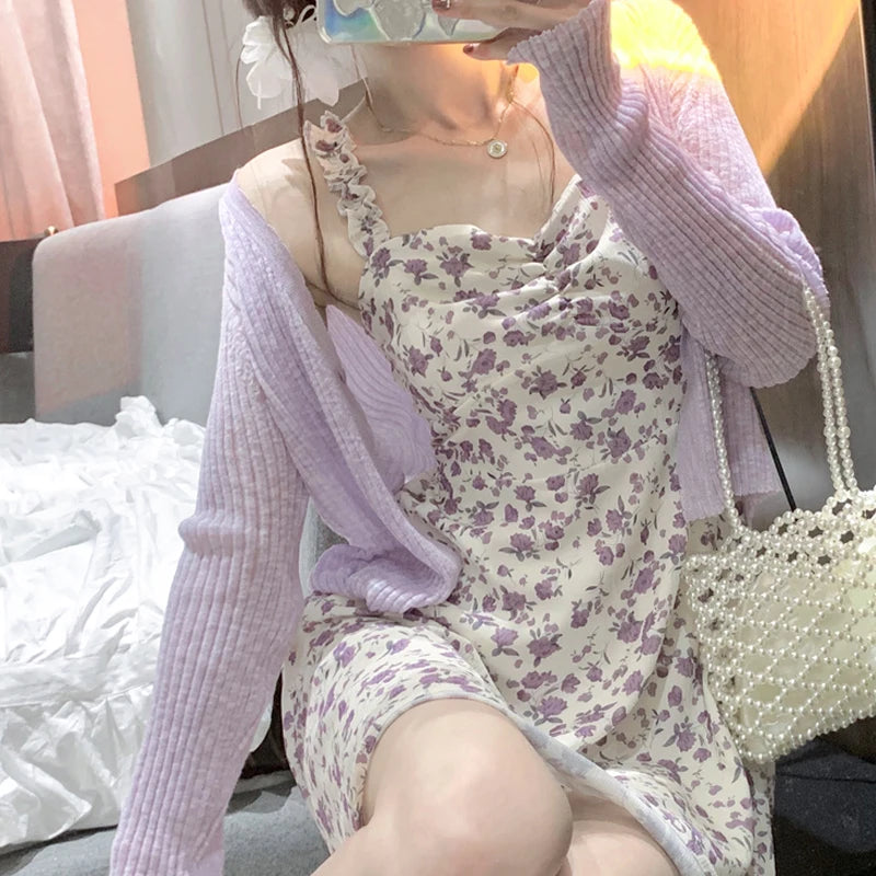 Dresses Woman Summer 2022 Party Sleeveless Y2k Sling Sexy Casual Aesthetic Floral Print Midi High Waist Harajuku Female Clothing