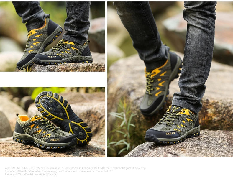 New Summer Men Casual Shoes Outdoor Mesh Sneakers Women Non-slip Lace Up Trekking Footwear Breathable Camping Spring Black Shoes
