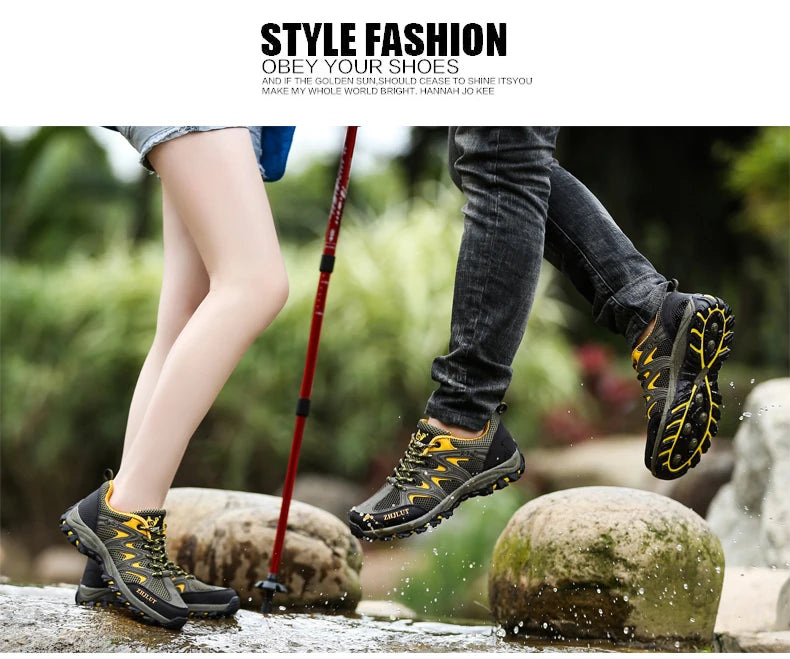 New Summer Men Casual Shoes Outdoor Mesh Sneakers Women Non-slip Lace Up Trekking Footwear Breathable Camping Spring Black Shoes