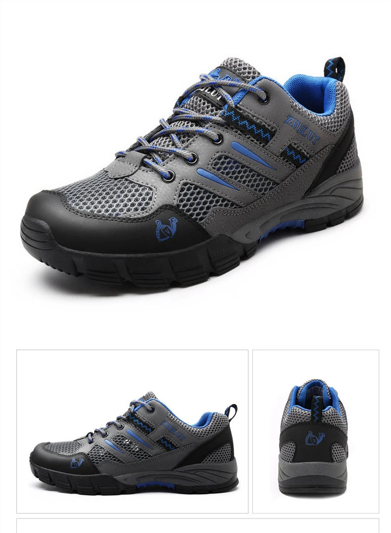 New Summer Men Casual Shoes Outdoor Mesh Sneakers Women Non-slip Lace Up Trekking Footwear Breathable Camping Spring Black Shoes