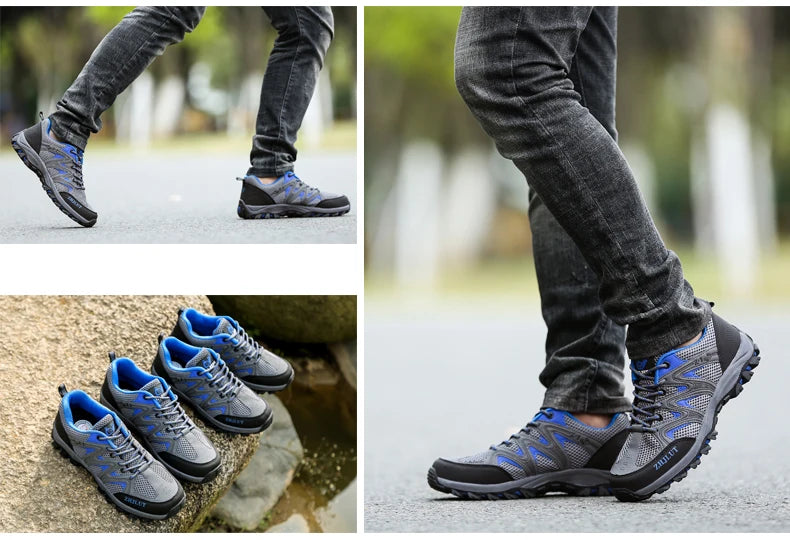 New Summer Men Casual Shoes Outdoor Mesh Sneakers Women Non-slip Lace Up Trekking Footwear Breathable Camping Spring Black Shoes