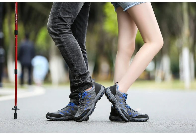 New Summer Men Casual Shoes Outdoor Mesh Sneakers Women Non-slip Lace Up Trekking Footwear Breathable Camping Spring Black Shoes