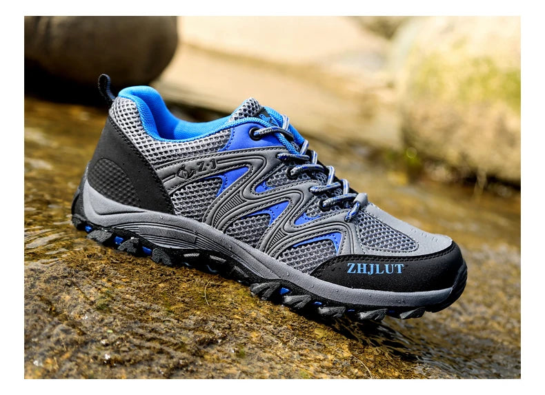 New Summer Men Casual Shoes Outdoor Mesh Sneakers Women Non-slip Lace Up Trekking Footwear Breathable Camping Spring Black Shoes