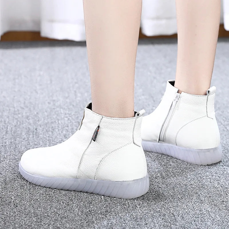 GKTINOO Genuine Leather Ankle Boots Women Comfortable Zip White Booties Woman 2025 Nurse Shoes Warm Fur Lining Platform Boots