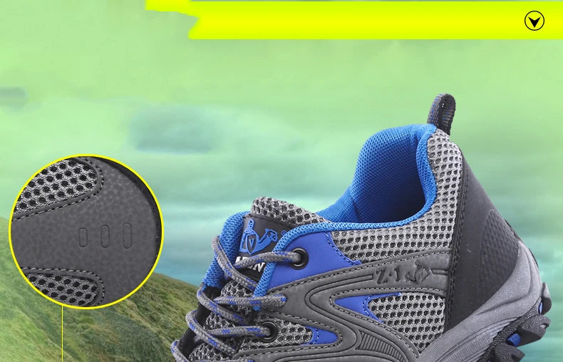 New Summer Men Casual Shoes Outdoor Mesh Sneakers Women Non-slip Lace Up Trekking Footwear Breathable Camping Spring Black Shoes
