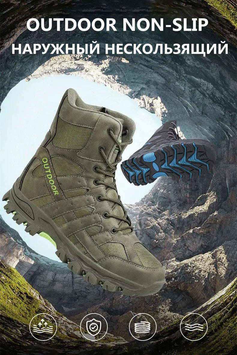 New Men's Boots Fashion Outdoor Men Hiking Boots High Top Breathable Men Desert Combat Ankle Boots Non-slip Motorcycle Boots
