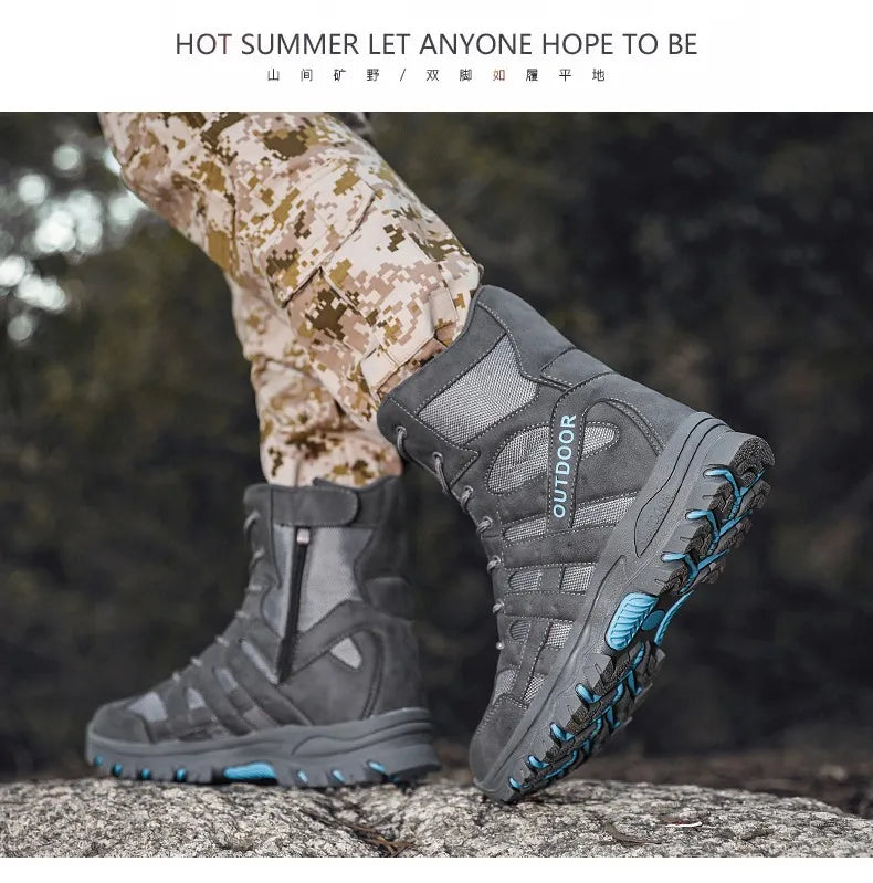 New Men's Boots Fashion Outdoor Men Hiking Boots High Top Breathable Men Desert Combat Ankle Boots Non-slip Motorcycle Boots