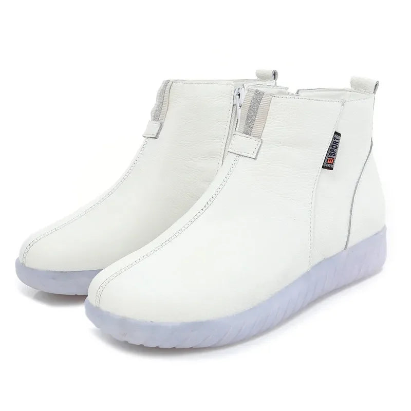 GKTINOO Genuine Leather Ankle Boots Women Comfortable Zip White Booties Woman 2025 Nurse Shoes Warm Fur Lining Platform Boots