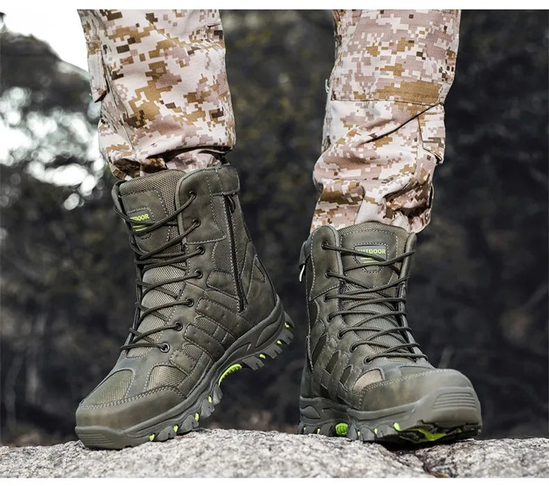 New Men's Boots Fashion Outdoor Men Hiking Boots High Top Breathable Men Desert Combat Ankle Boots Non-slip Motorcycle Boots