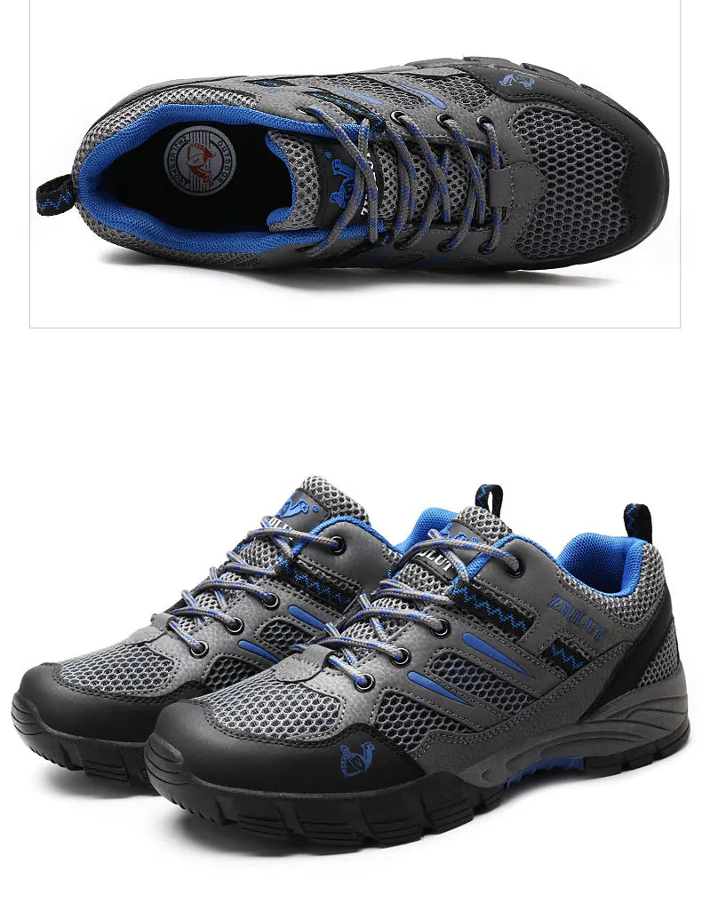 New Summer Men Casual Shoes Outdoor Mesh Sneakers Women Non-slip Lace Up Trekking Footwear Breathable Camping Spring Black Shoes