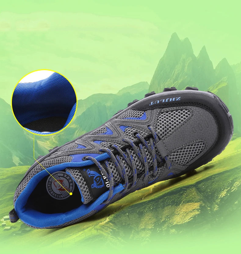 New Summer Men Casual Shoes Outdoor Mesh Sneakers Women Non-slip Lace Up Trekking Footwear Breathable Camping Spring Black Shoes