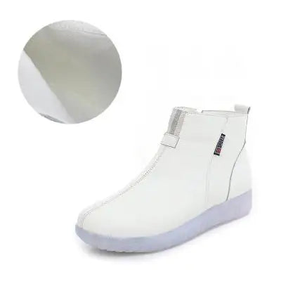 GKTINOO Genuine Leather Ankle Boots Women Comfortable Zip White Booties Woman 2025 Nurse Shoes Warm Fur Lining Platform Boots