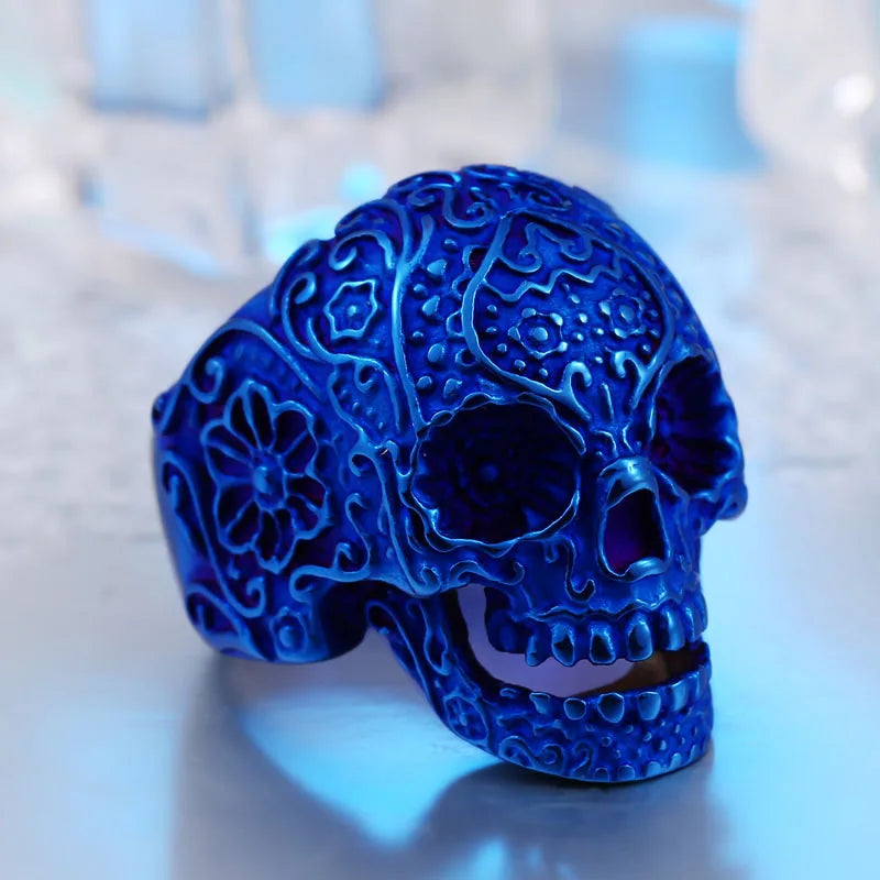 BEIER Wholesale Classic Garden Flower Skull Ring For Man Stainless Steel Man's Punk Style Jewelry BR8-071 US Size Halloween Gift