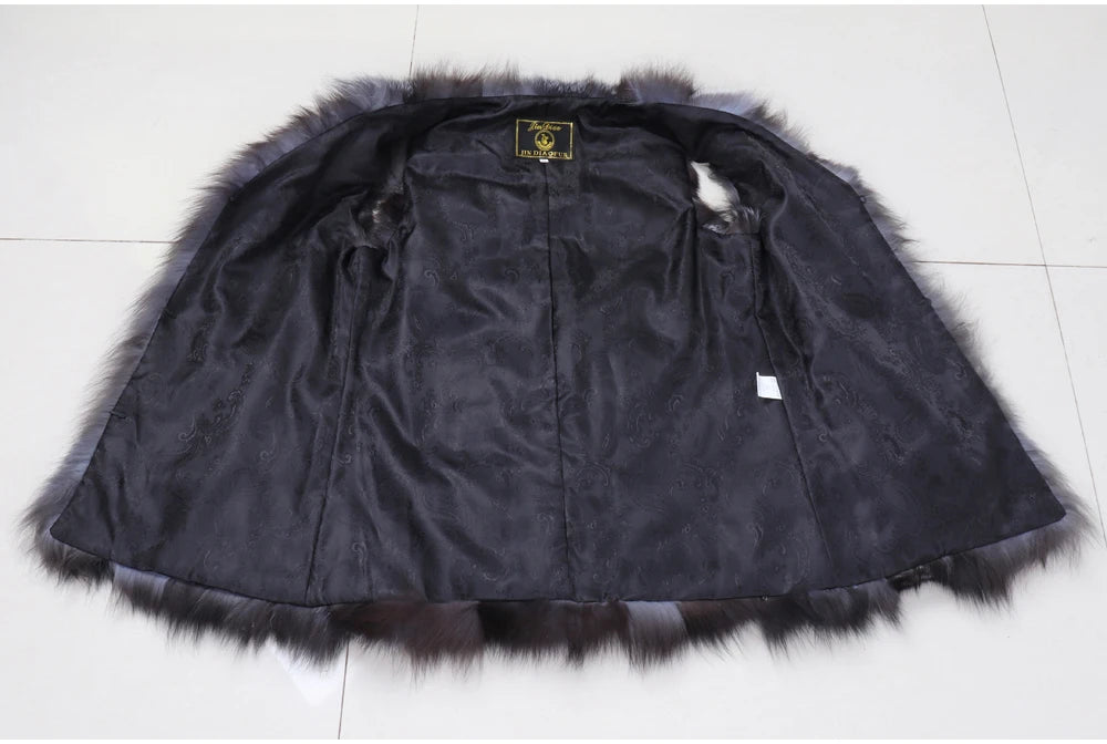 New Women Autumn Winter Long Style 100% Genuine Real Sliver Fox Fur Vest Natural Fox Fur Sleeveless Coat Lady Real Fox Fur Gilet