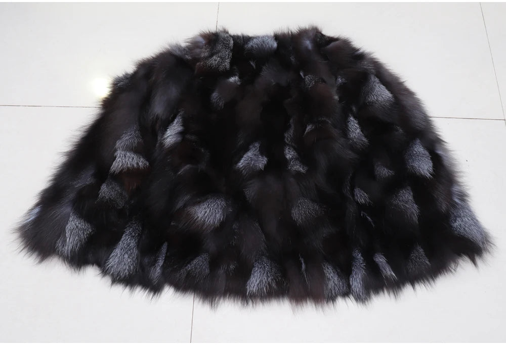 New Women Autumn Winter Long Style 100% Genuine Real Sliver Fox Fur Vest Natural Fox Fur Sleeveless Coat Lady Real Fox Fur Gilet