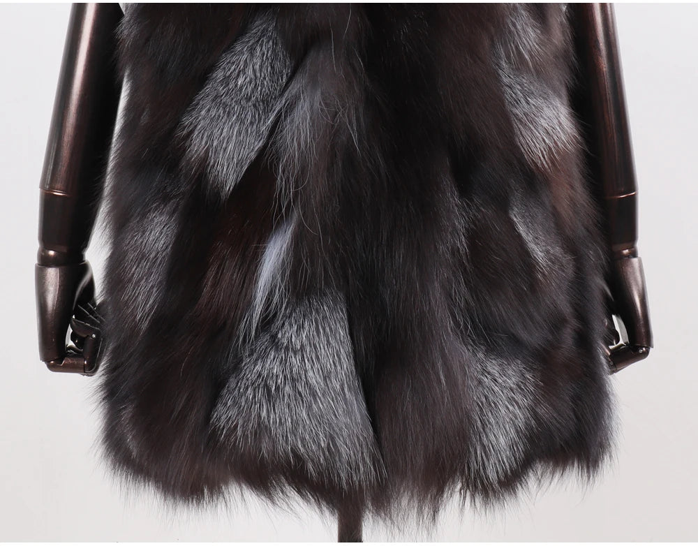 New Women Autumn Winter Long Style 100% Genuine Real Sliver Fox Fur Vest Natural Fox Fur Sleeveless Coat Lady Real Fox Fur Gilet