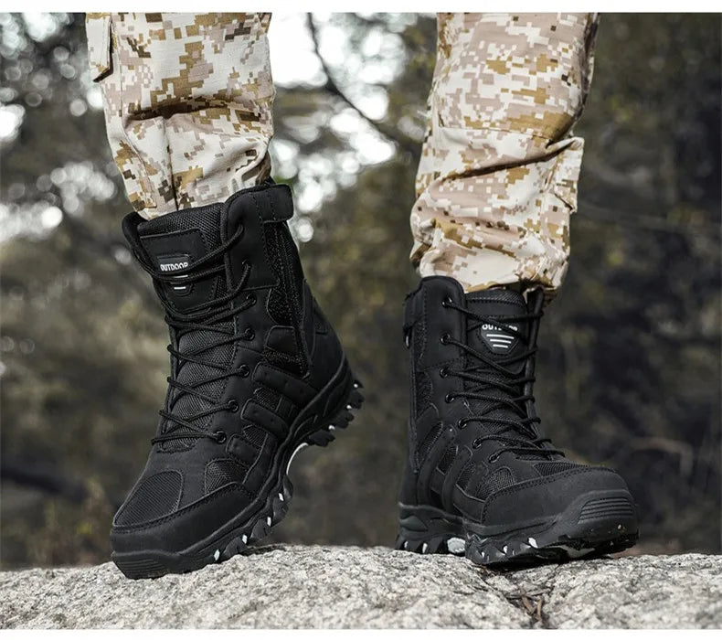 New Men's Boots Fashion Outdoor Men Hiking Boots High Top Breathable Men Desert Combat Ankle Boots Non-slip Motorcycle Boots