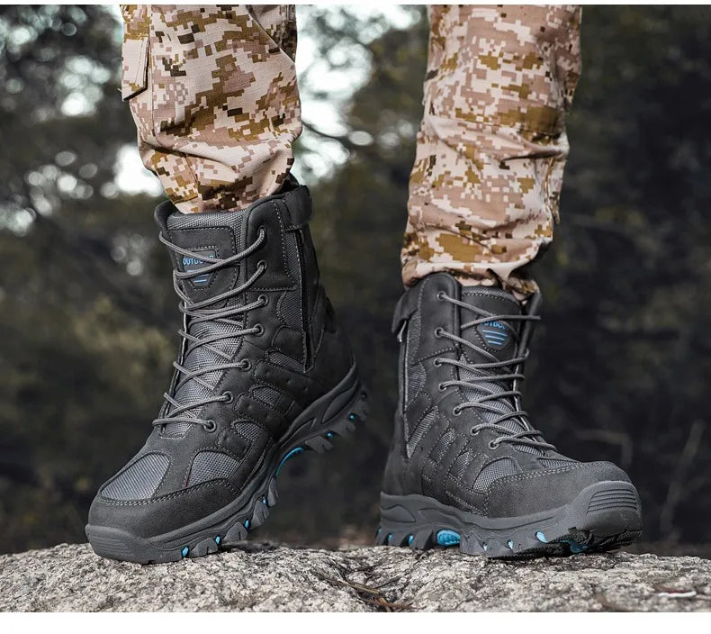 New Men's Boots Fashion Outdoor Men Hiking Boots High Top Breathable Men Desert Combat Ankle Boots Non-slip Motorcycle Boots