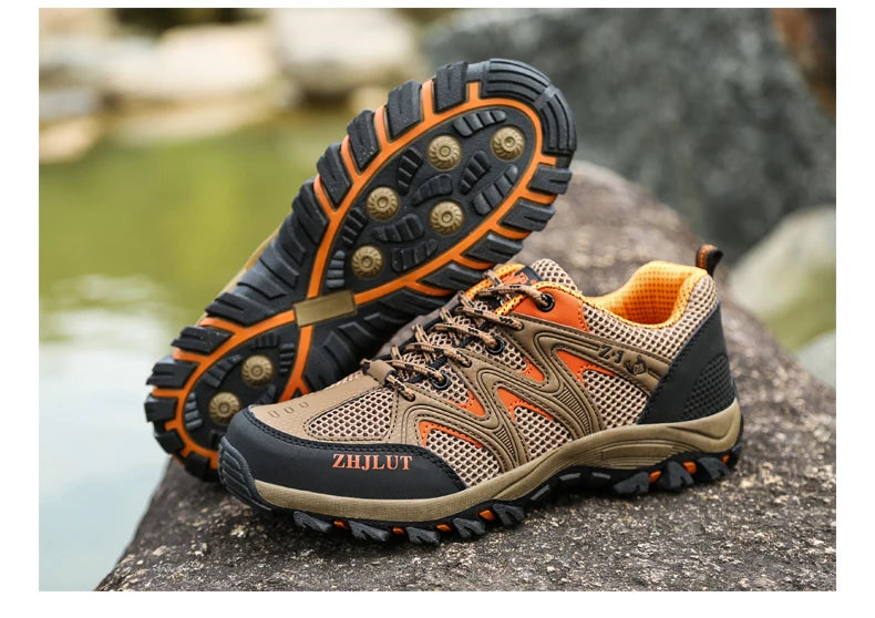 New Summer Men Casual Shoes Outdoor Mesh Sneakers Women Non-slip Lace Up Trekking Footwear Breathable Camping Spring Black Shoes