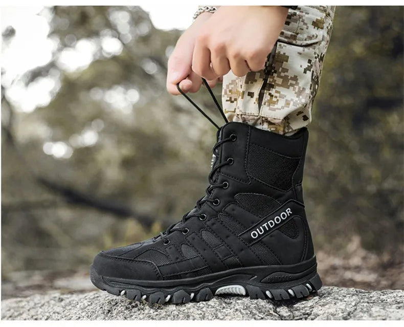 New Men's Boots Fashion Outdoor Men Hiking Boots High Top Breathable Men Desert Combat Ankle Boots Non-slip Motorcycle Boots