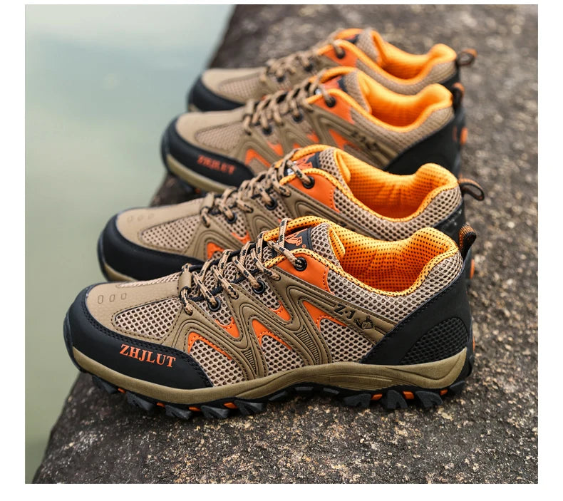 New Summer Men Casual Shoes Outdoor Mesh Sneakers Women Non-slip Lace Up Trekking Footwear Breathable Camping Spring Black Shoes