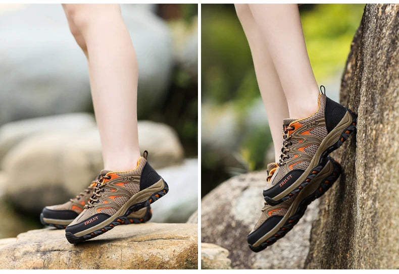 New Summer Men Casual Shoes Outdoor Mesh Sneakers Women Non-slip Lace Up Trekking Footwear Breathable Camping Spring Black Shoes
