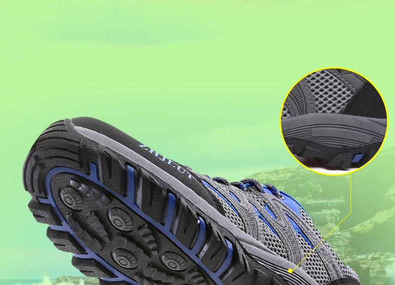 New Summer Men Casual Shoes Outdoor Mesh Sneakers Women Non-slip Lace Up Trekking Footwear Breathable Camping Spring Black Shoes