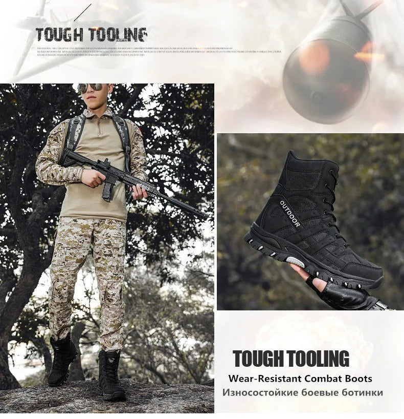 New Men's Boots Fashion Outdoor Men Hiking Boots High Top Breathable Men Desert Combat Ankle Boots Non-slip Motorcycle Boots