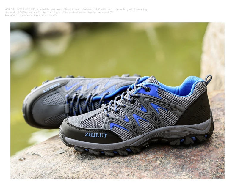 New Summer Men Casual Shoes Outdoor Mesh Sneakers Women Non-slip Lace Up Trekking Footwear Breathable Camping Spring Black Shoes