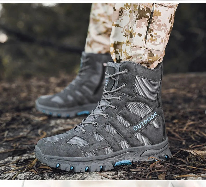 New Men's Boots Fashion Outdoor Men Hiking Boots High Top Breathable Men Desert Combat Ankle Boots Non-slip Motorcycle Boots
