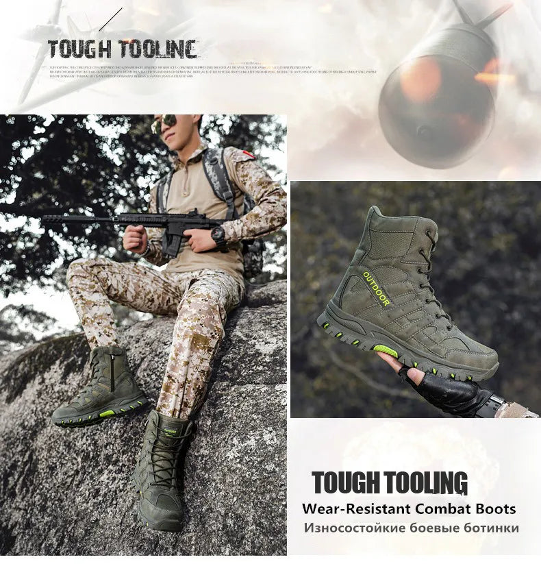 New Men's Boots Fashion Outdoor Men Hiking Boots High Top Breathable Men Desert Combat Ankle Boots Non-slip Motorcycle Boots