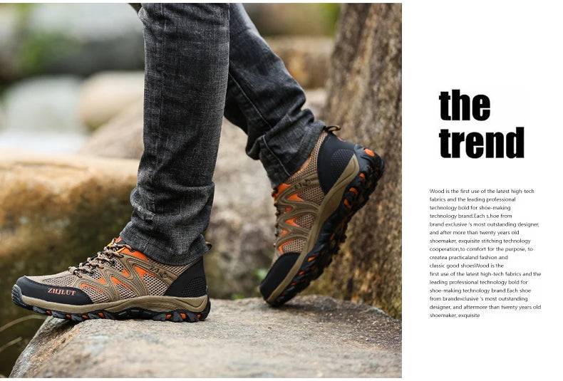 New Summer Men Casual Shoes Outdoor Mesh Sneakers Women Non-slip Lace Up Trekking Footwear Breathable Camping Spring Black Shoes