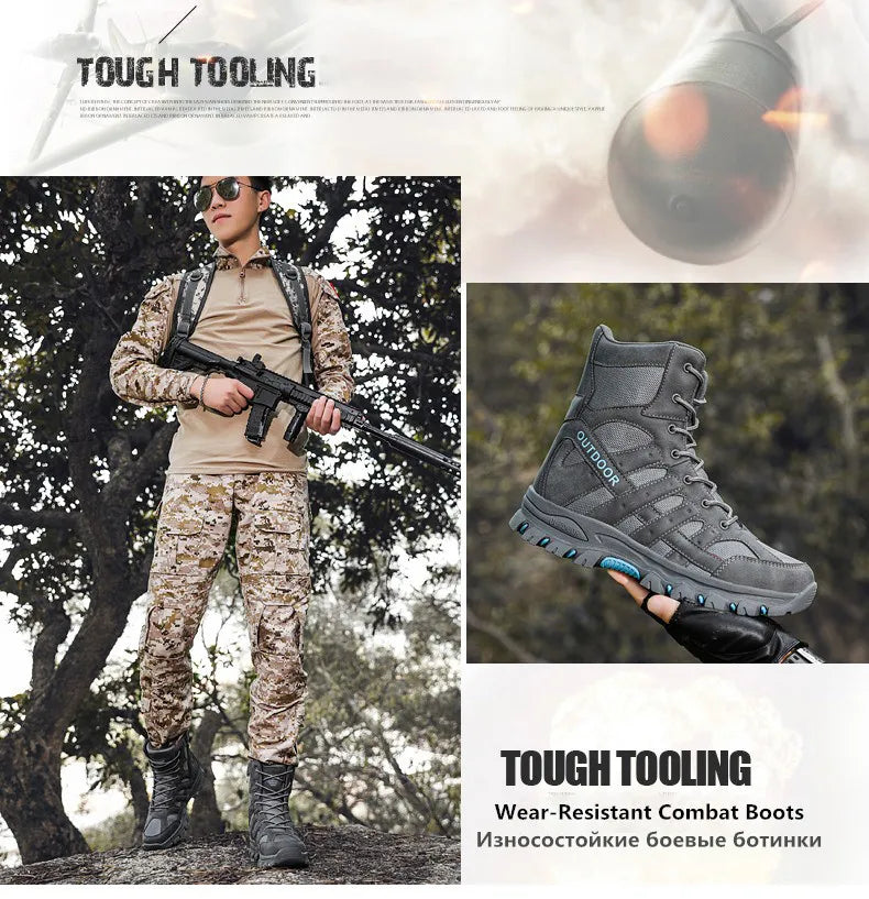 New Men's Boots Fashion Outdoor Men Hiking Boots High Top Breathable Men Desert Combat Ankle Boots Non-slip Motorcycle Boots