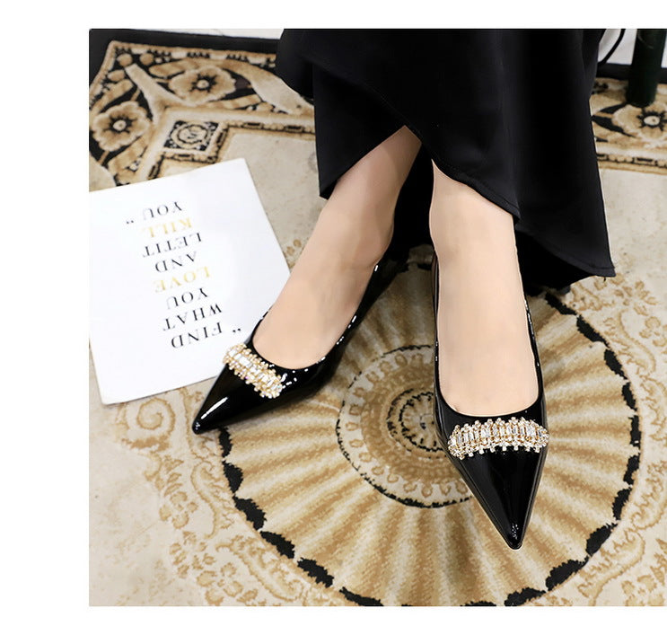 BIGTREE Shoes 4.5 cm Rhinestone metal decoration Kitten high heels patent leather Women Pumps stilettos Lady Shoes Plus Size 43