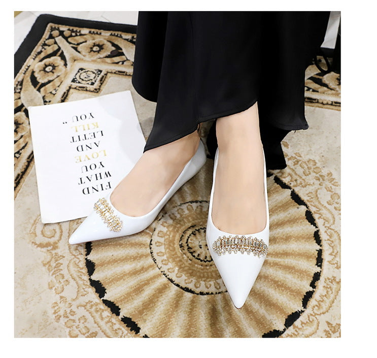 BIGTREE Shoes 4.5 cm Rhinestone metal decoration Kitten high heels patent leather Women Pumps stilettos Lady Shoes Plus Size 43
