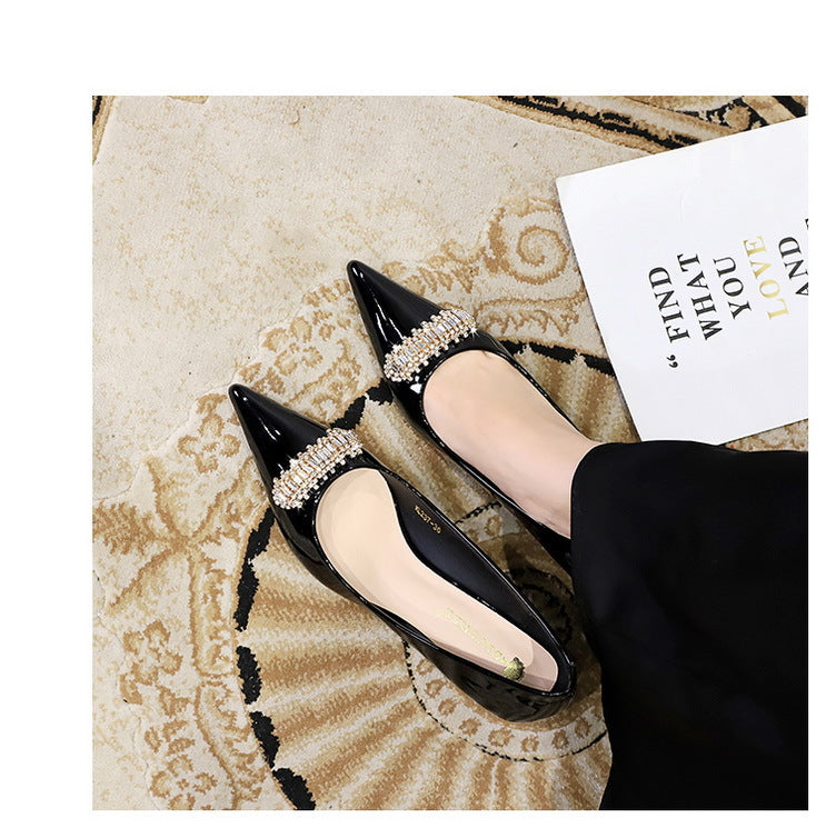 BIGTREE Shoes 4.5 cm Rhinestone metal decoration Kitten high heels patent leather Women Pumps stilettos Lady Shoes Plus Size 43