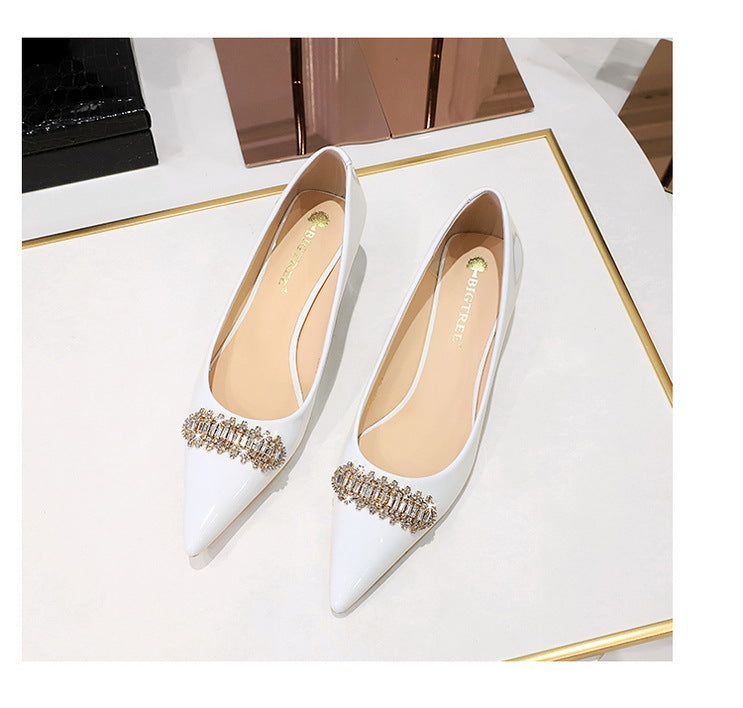 BIGTREE Shoes 4.5 cm Rhinestone metal decoration Kitten high heels patent leather Women Pumps stilettos Lady Shoes Plus Size 43