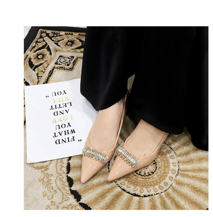BIGTREE Shoes 4.5 cm Rhinestone metal decoration Kitten high heels patent leather Women Pumps stilettos Lady Shoes Plus Size 43