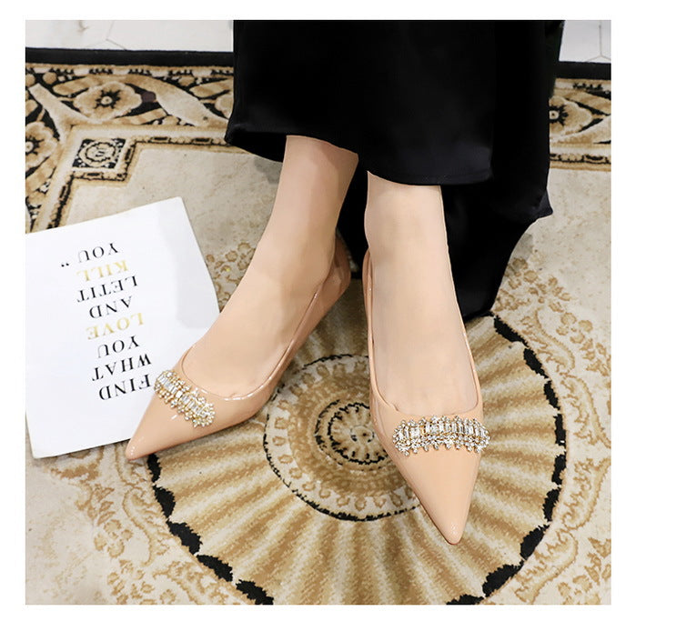 BIGTREE Shoes 4.5 cm Rhinestone metal decoration Kitten high heels patent leather Women Pumps stilettos Lady Shoes Plus Size 43