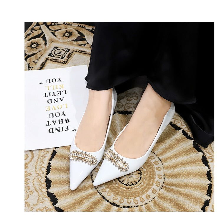 BIGTREE Shoes 4.5 cm Rhinestone metal decoration Kitten high heels patent leather Women Pumps stilettos Lady Shoes Plus Size 43
