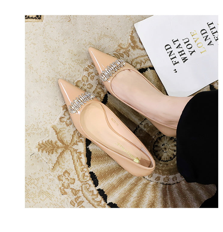 BIGTREE Shoes 4.5 cm Rhinestone metal decoration Kitten high heels patent leather Women Pumps stilettos Lady Shoes Plus Size 43