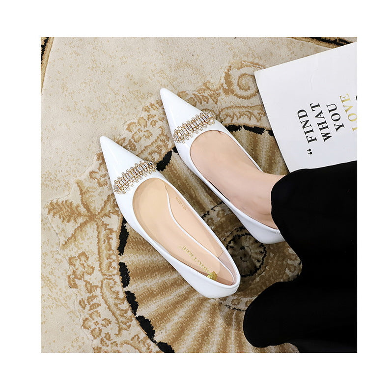 BIGTREE Shoes 4.5 cm Rhinestone metal decoration Kitten high heels patent leather Women Pumps stilettos Lady Shoes Plus Size 43