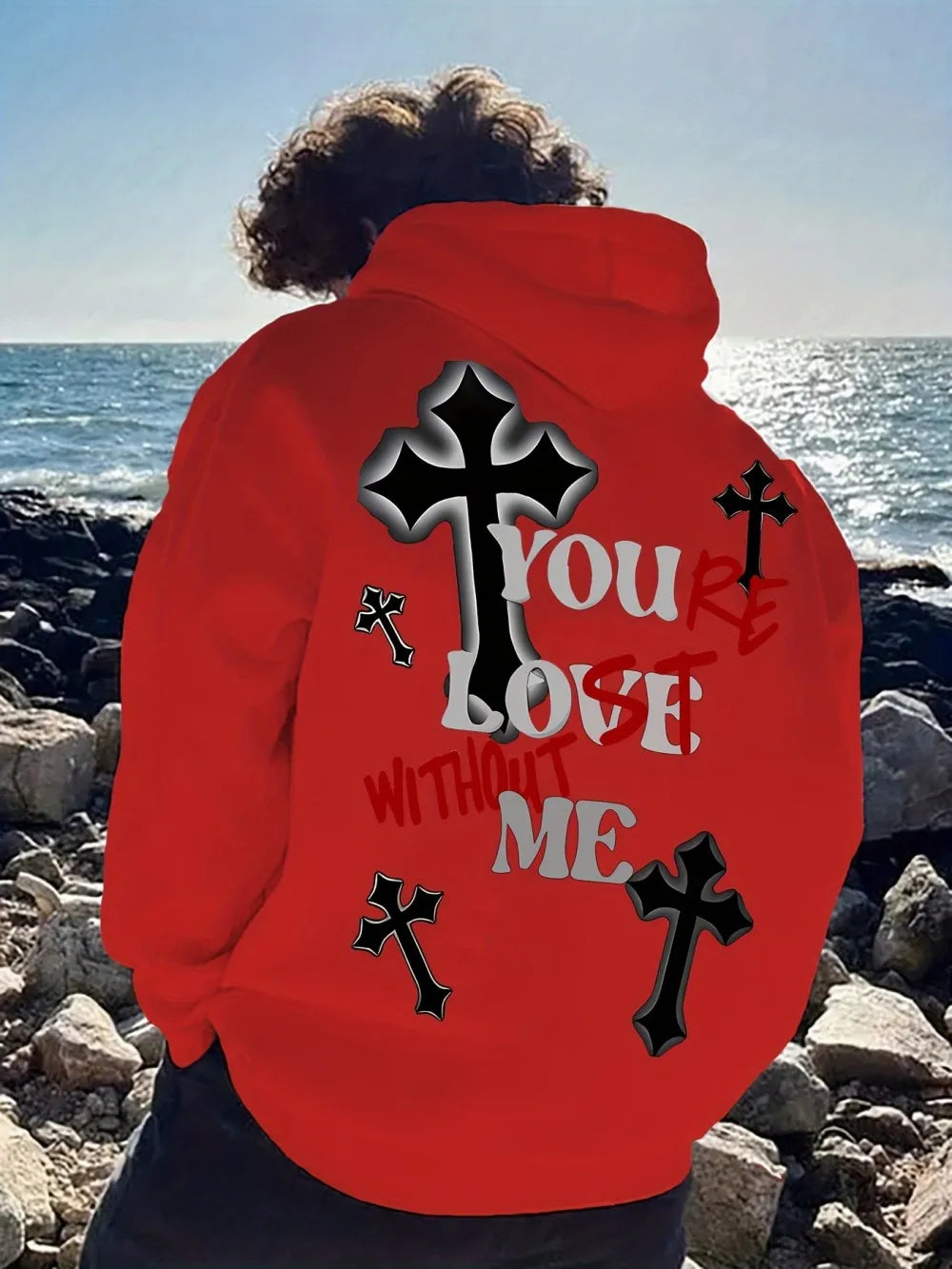 European and American fashion autumn men's skull print micro elastic comfortable hooded sweatshirt outdoor street style clothing