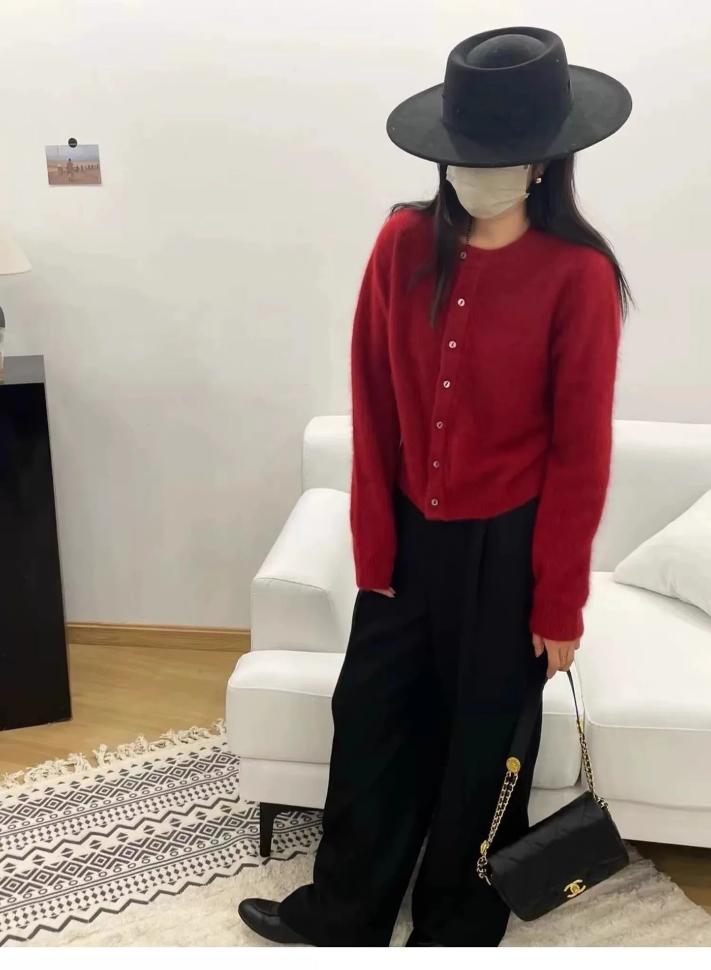 100% pure cashmere cardigan women's new autumn and winter round neck sweater loose Korean knitted sweater short coat