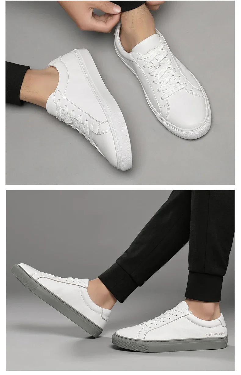 Italian Genuine Leather Men's Shoes 2024 Designer White Shoes Comfy Walking Shoes Lace-up Business Outdoor Zapatos Para Hombre