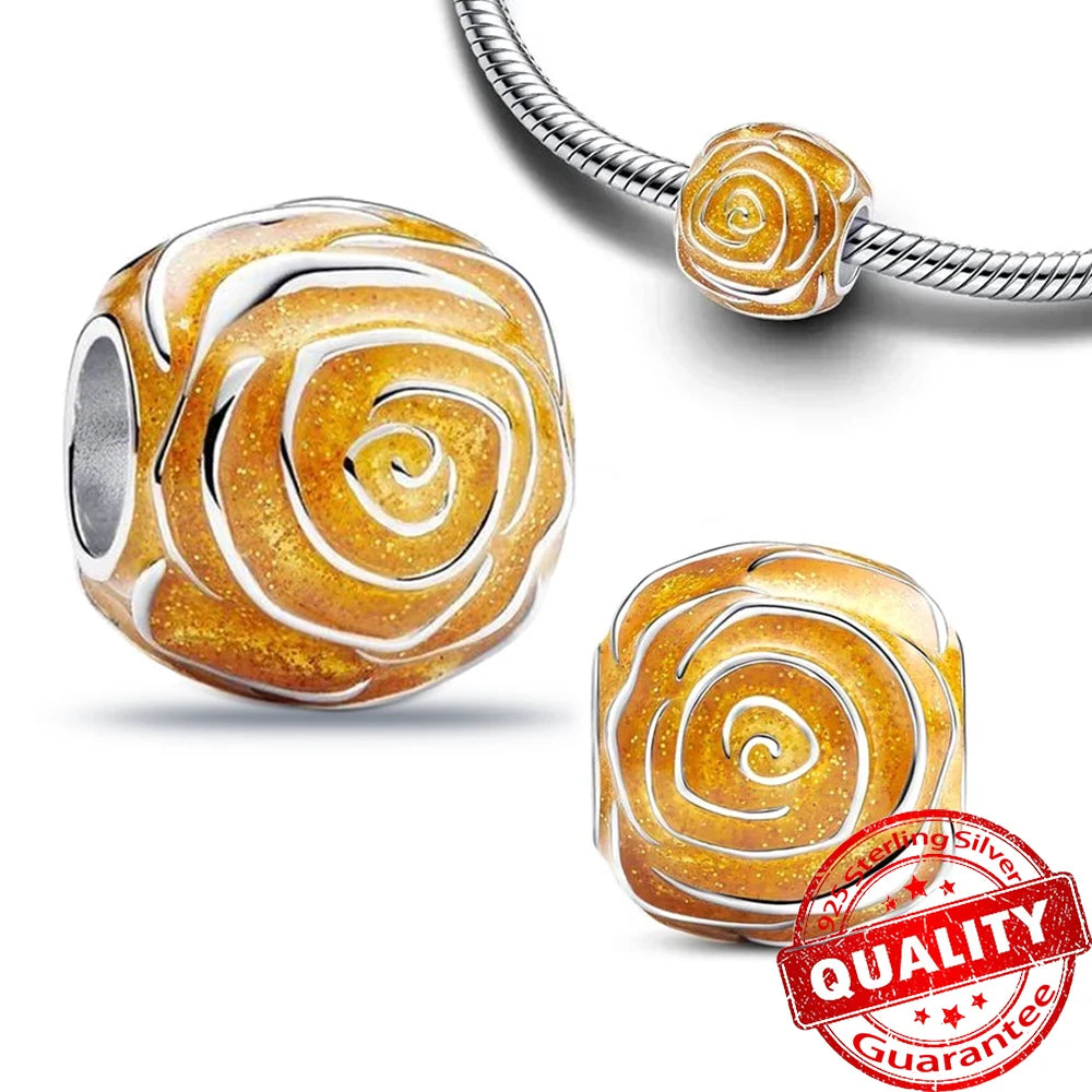 Sparkling Gold Monstera Leaf Charm Fit Original Bracelet 925 Sterling Silver Shark Tooth Mini Charm for Girls Party Jewelry