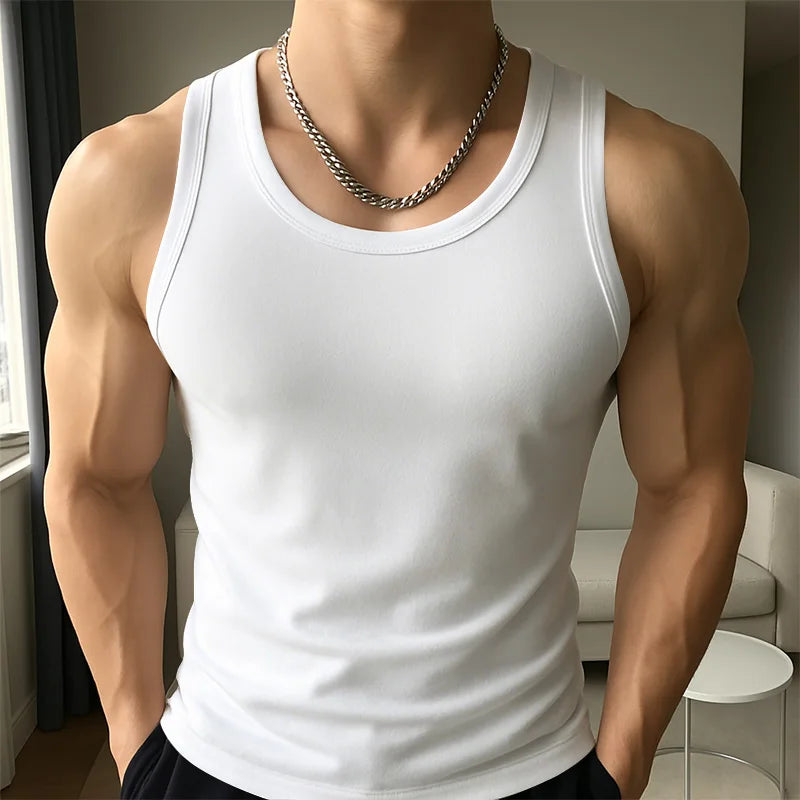 INCERUN Men Tank Tops Solid Color O-neck Sleeveless Casual Male Vests Summer Streetwear 2025 Fashion Skinny Leisure Men Clothing